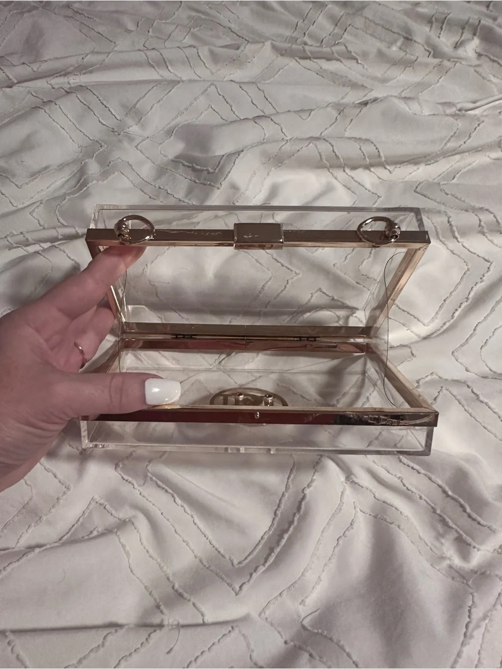 Clear Acrylic Monogram Box Clutch - Rose Gold Trim